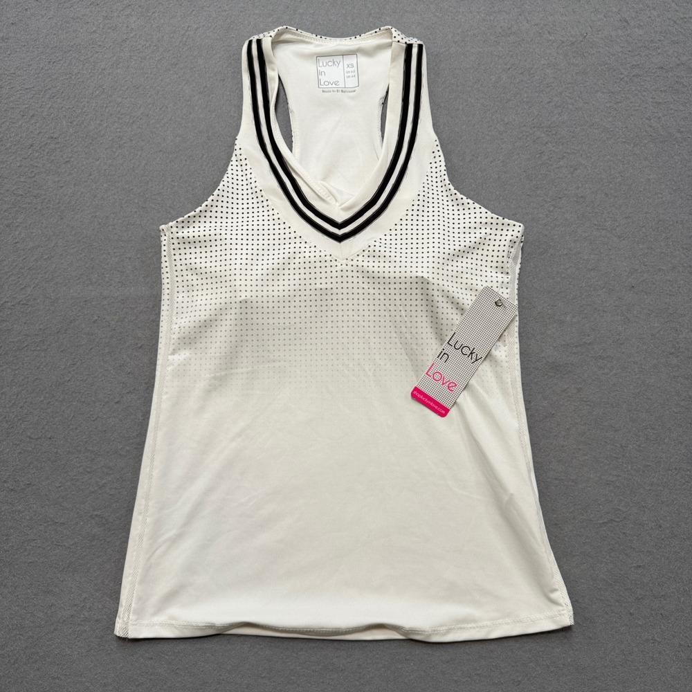 NEW Lucky In Love Tank Women's XS White Tropical Sublime Racerback Activewear